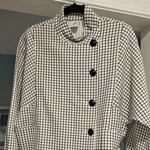 Cabi Windowpane Jacket Black Funnel Neck 3/4 Sleeves
